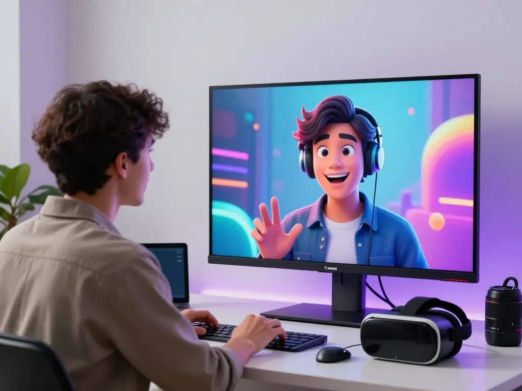 Engaging user interaction with AI character on screen, crush on ai technology showcased.