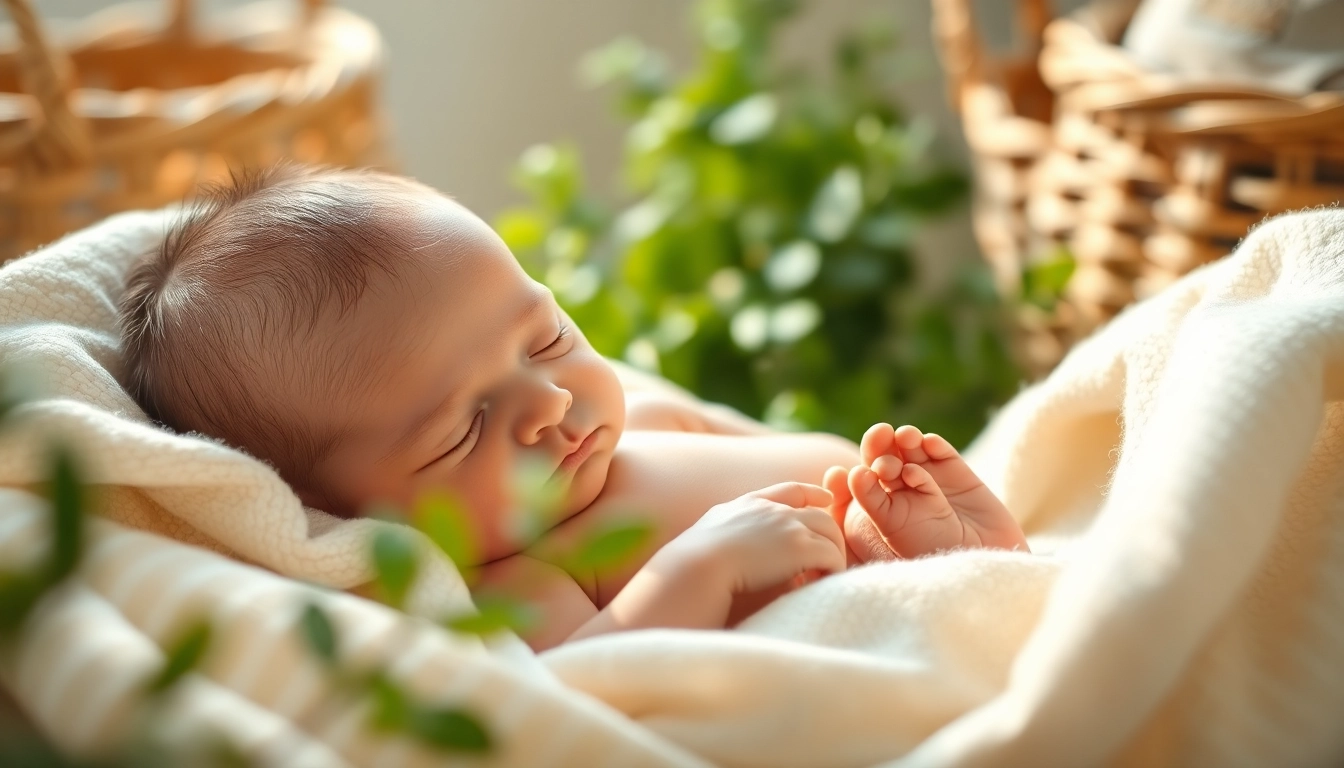 Captivating Babyfotografie of a peaceful newborn bundled in soft fabrics, evoking tranquility in a nursery setting.
