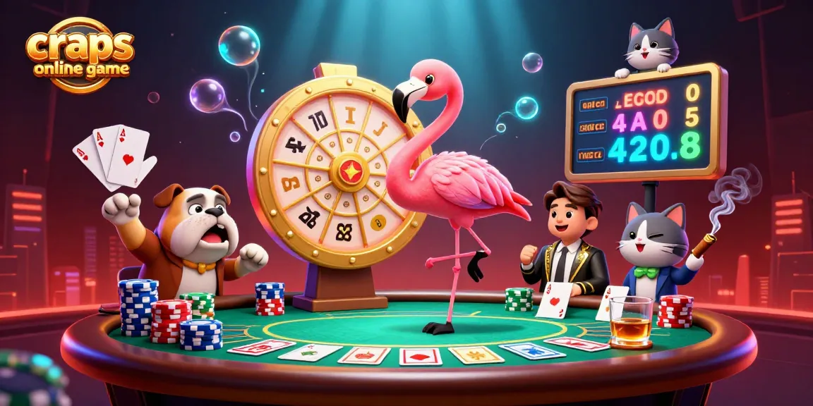 Experience thrilling action in the craps online game with animated characters, colorful poker chips, and vibrant gameplay environment.