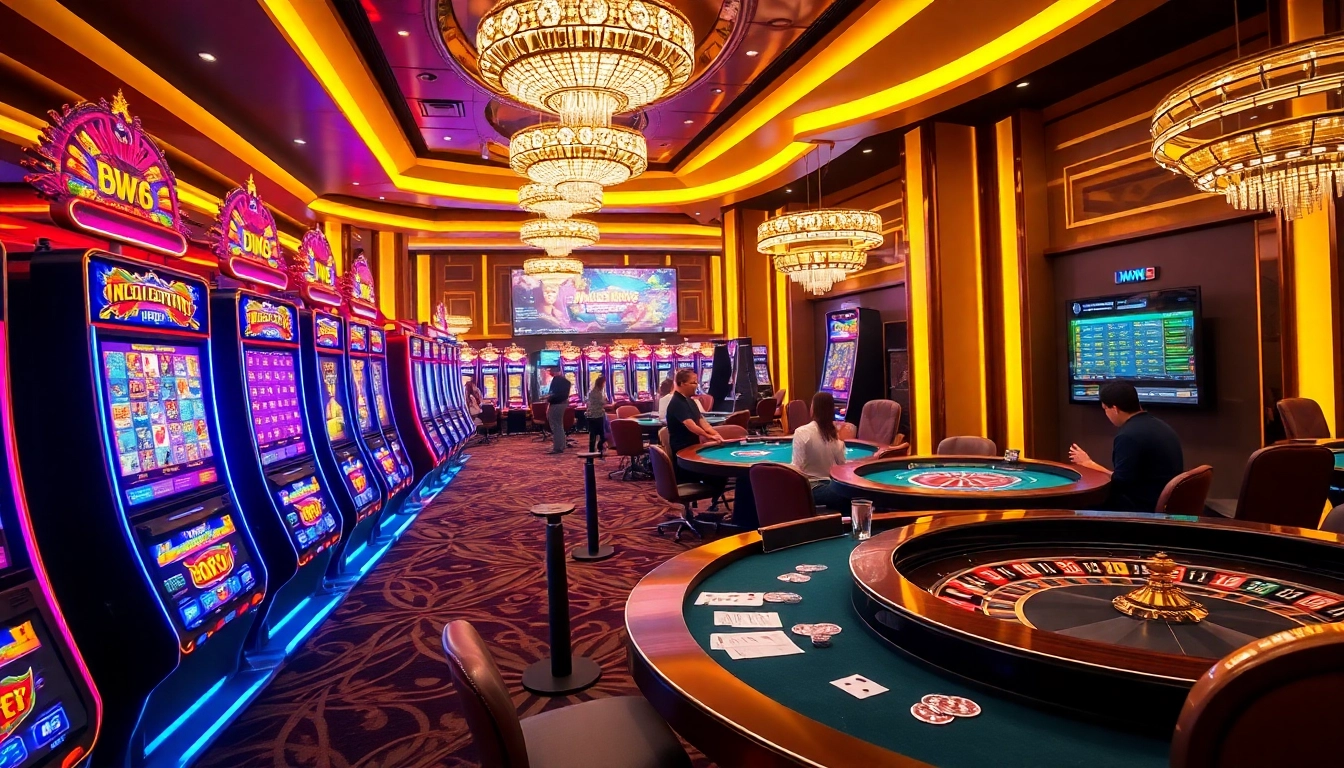 Experience the thrill of DW8 with vibrant slots and intense poker action in a luxurious casino setting.