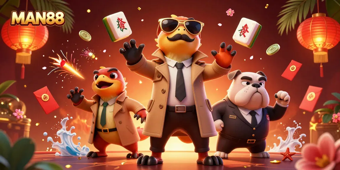 Engage in thrilling gameplay at MAN88 with vibrant casino elements and 3D characters.