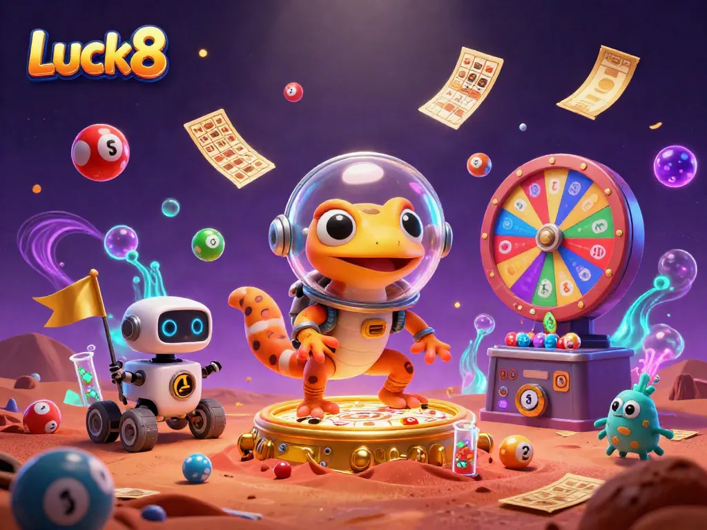 Experience thrilling gameplay at Luck8's casino while enjoying vibrant visual elements from a dynamic 3D scene.