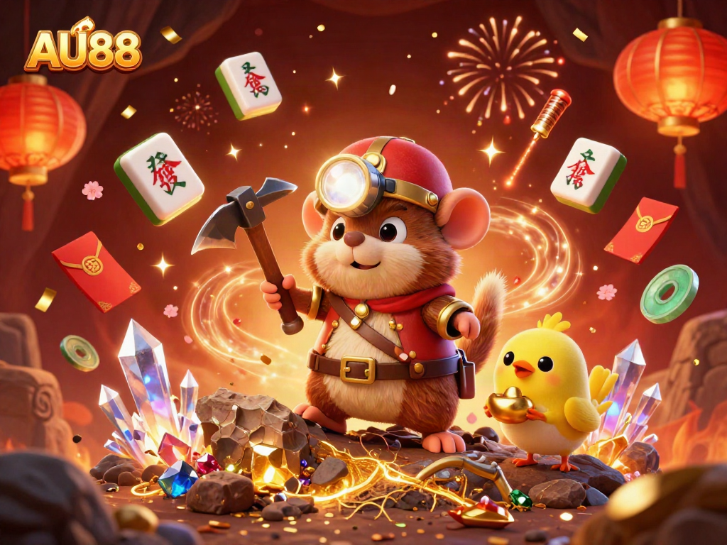 Join the treasure hunt at AU88 casino with a mole and canary, celebrating big wins!