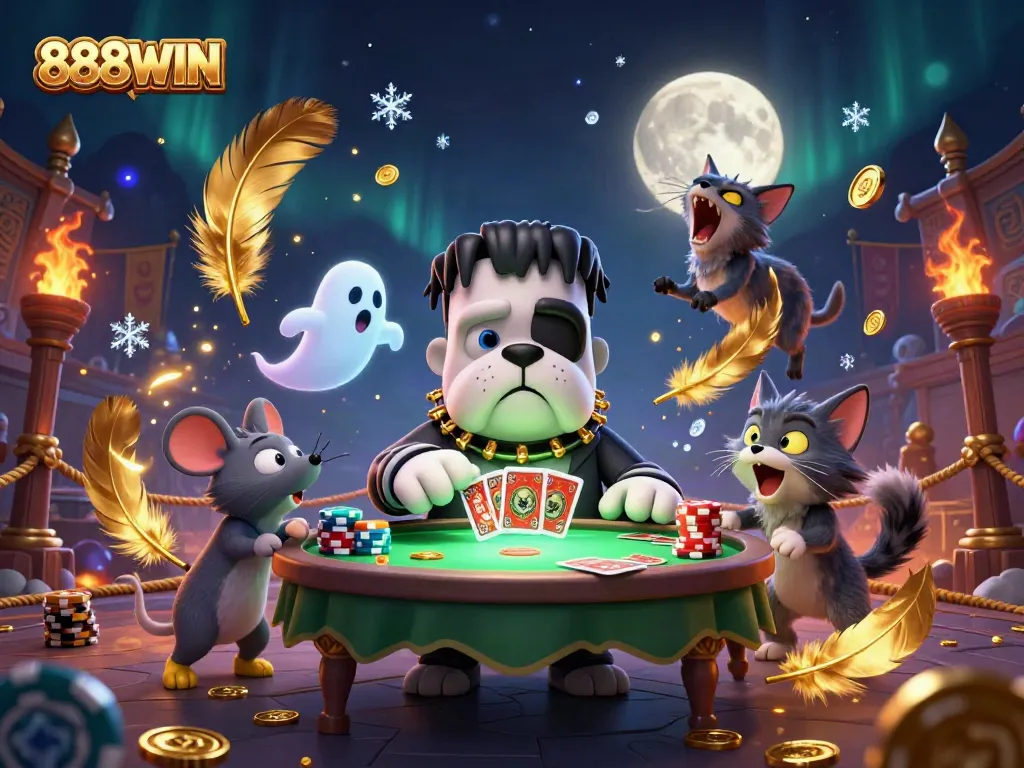 Experience the thrill of 888WIN with an exciting card game featuring vibrant casino characters.