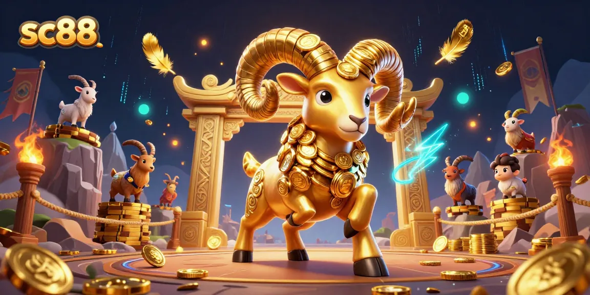 Engaging scene of sc88 featuring a golden ram charging at a golden gate amidst vibrant casino elements.
