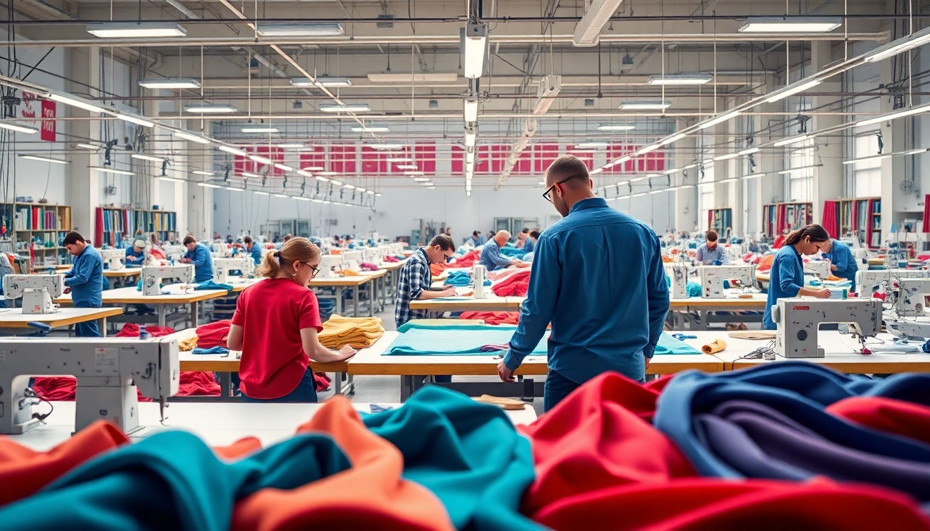 Workers engaging in Manufacturing Clothing in China, showcasing vibrant textiles and skilled craftsmanship.