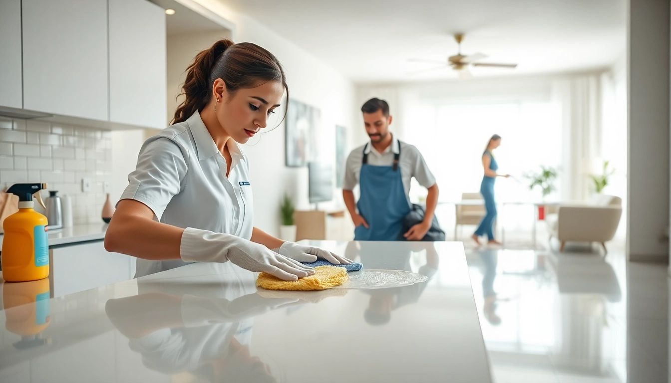 Experienced cleaners showcasing deep cleaning services USA in a bright, organized residential space.