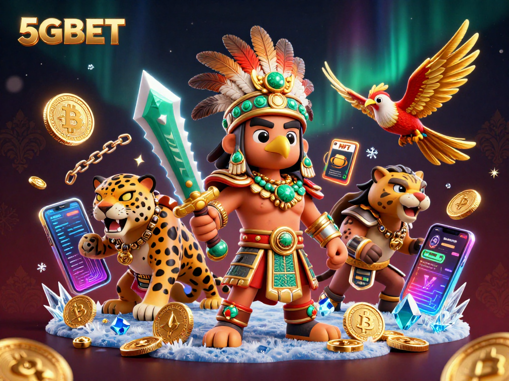 Spin the reels with 5GBET featuring dynamic Aztec warriors and sparkling casino elements.