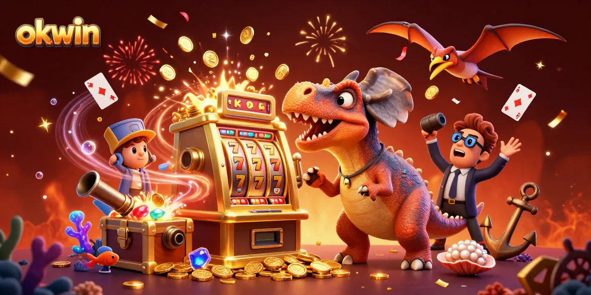 okwin turns jackpots into reality as a pachycephalosaurus triggers payouts with golden coins raining down