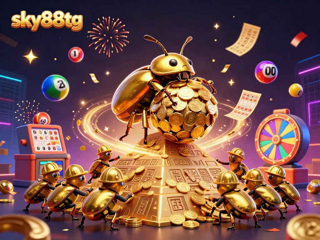 Engage in the vibrant world of sky88tg with golden coins and lively casino symbols