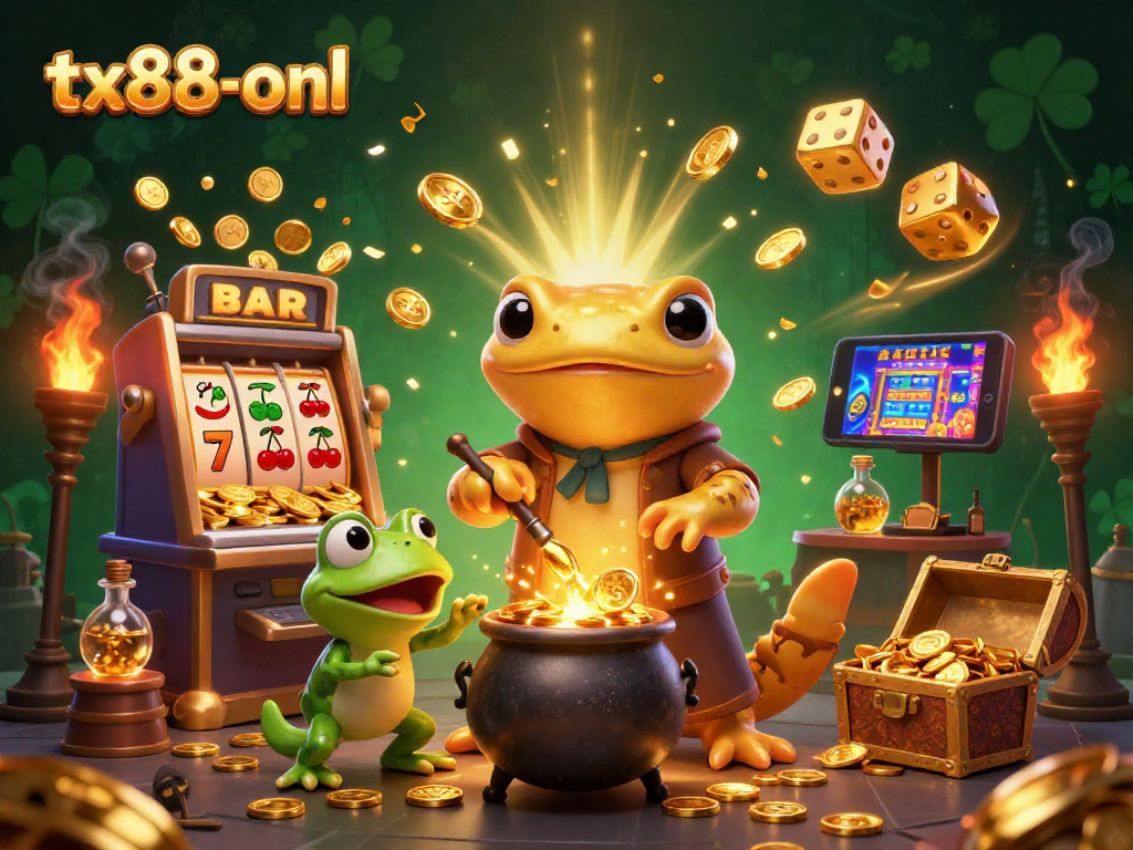 Experience the thrill of tx88-onl with a vibrant 3D casino scene featuring a golden salamander alchemist.