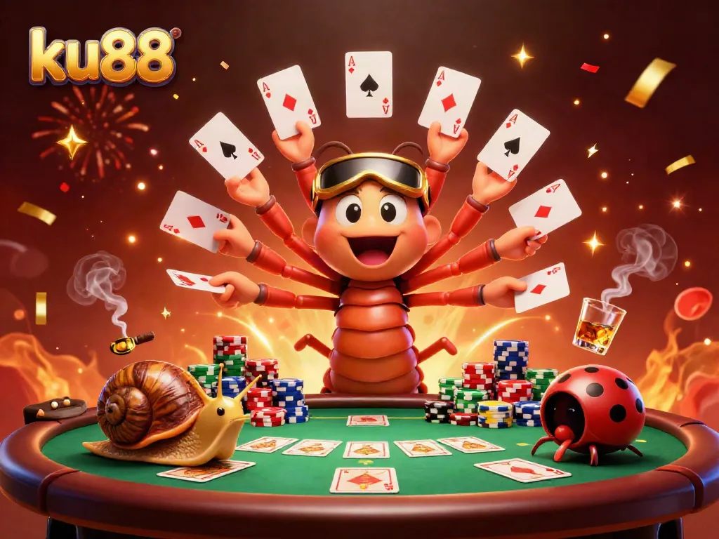 Experience thrilling excitement at ku88 with a vibrant casino scene featuring a millipede dealer and high-roller snail.