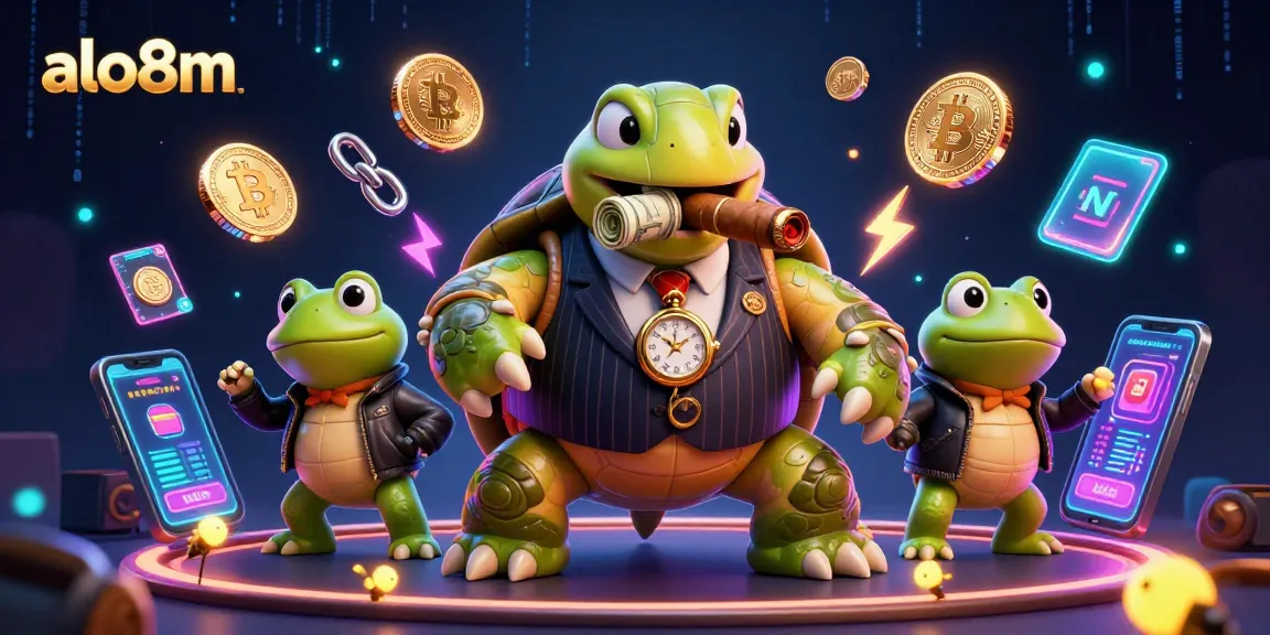 Engage in winning strategies with alo8m in this vibrant casino scene featuring exotic characters and crypto elements.