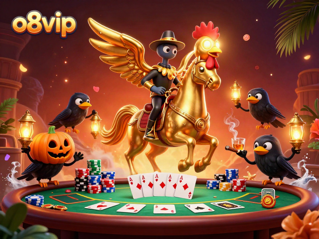 Experience the thrill of o8vip with a vibrant casino scene featuring a golden rooster and companions.