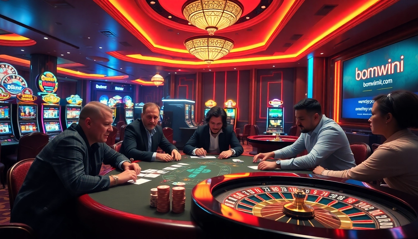 Experience the thrill of winning at bomwin1.it.com with players at a vibrant poker table.