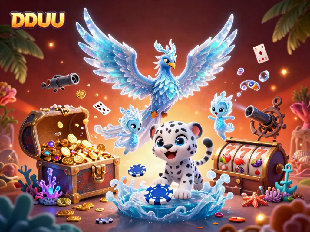 Engage with DDUU's thrilling casino experience featuring vibrant elements and dynamic gaming scenes.