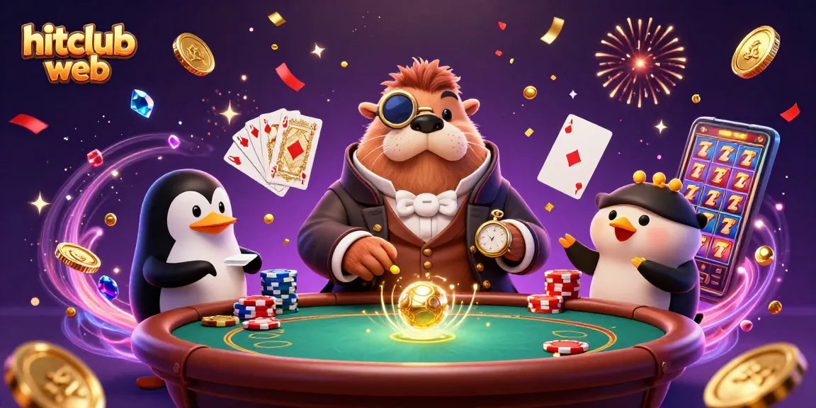 Join the game at hitclub web as walrus, penguin, and pufferfish share a lively poker table.