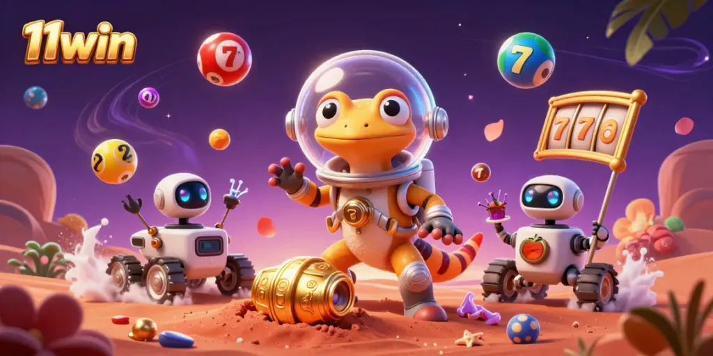 Engage in thrilling gaming experiences at 11win with a vibrant 3D illustration showcasing casino elements.