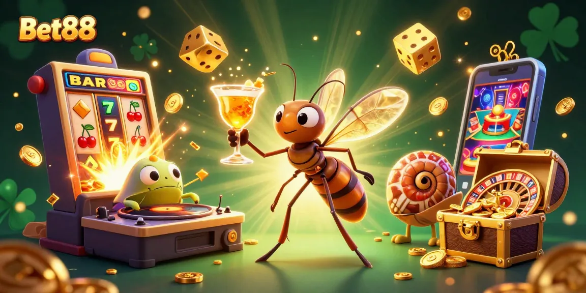Spin and win with Bet88's lively casino scene featuring unique characters and vibrant gaming elements.