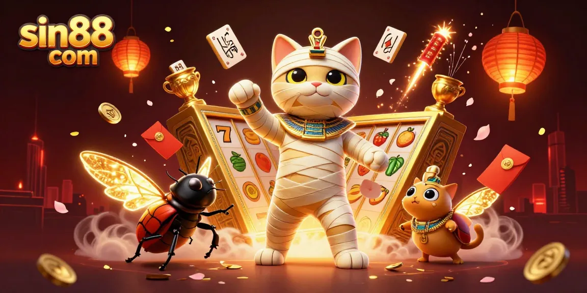 Experience thrilling gameplay at sin88 com with a lively 3D illustration of a pyramid casino scene.
