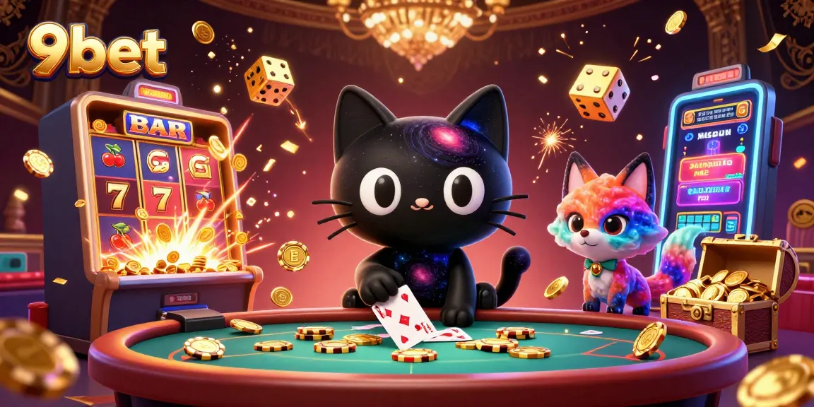 Engage with exciting gameplay at 9bet, featuring a cosmic casino scene with vibrant characters and dynamic games.