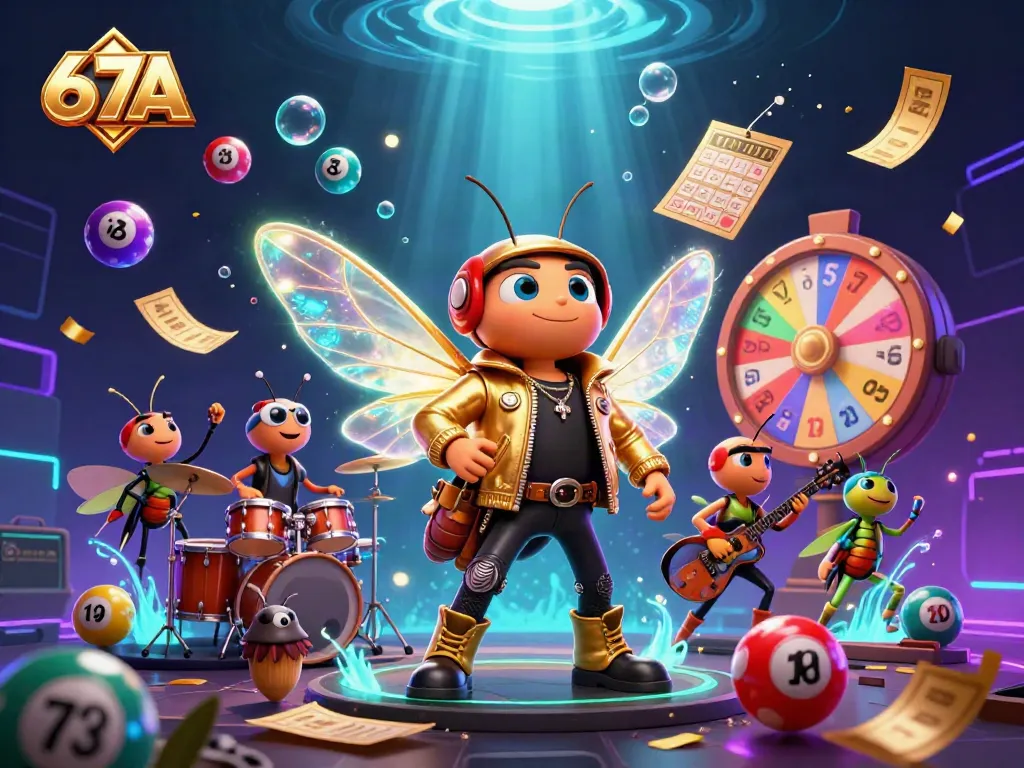 Experience lottery excitement with 67A as cicadas rock out amidst bouncing colorful balls.