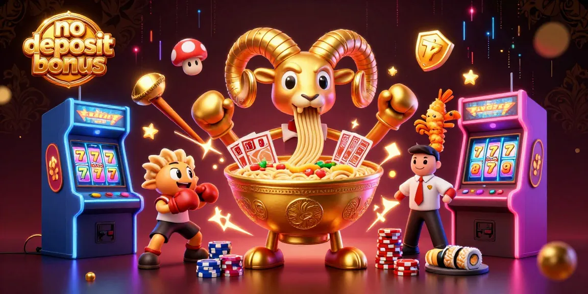 Engage with the vibrant no deposit bonus scene featuring whimsical casino characters and energetic gaming elements.