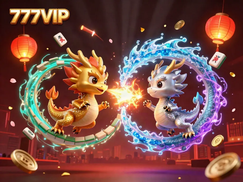 Experience the thrill of 777VIP with dynamic dragons and vibrant casino elements in an immersive 3D illustration.