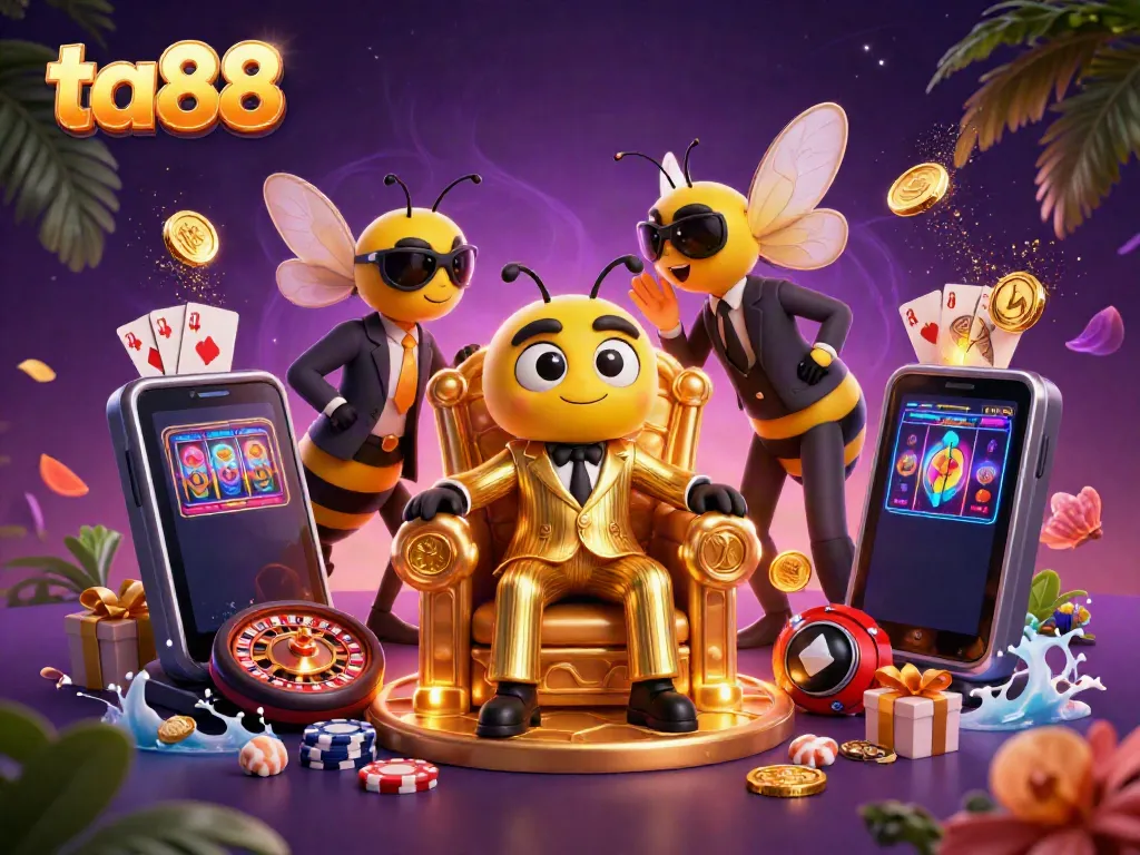 Experience the vibrant world of ta88 with a lively scene of a bumblebee mob boss amidst immersive casino elements.