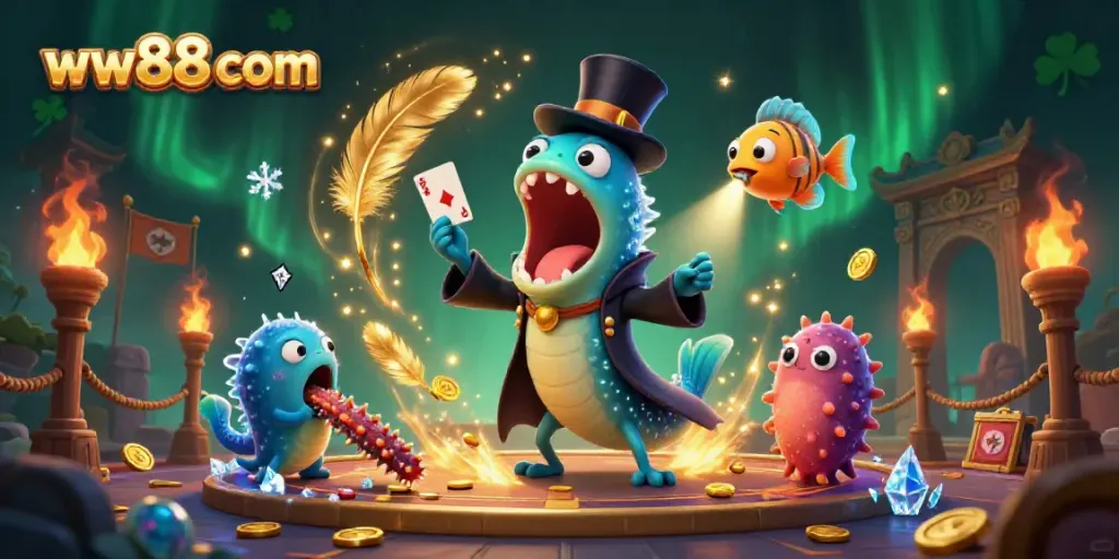 Experience the magic of ww88 com with a deep-sea fantasy casino scene featuring gamblers and vibrant entertainment.