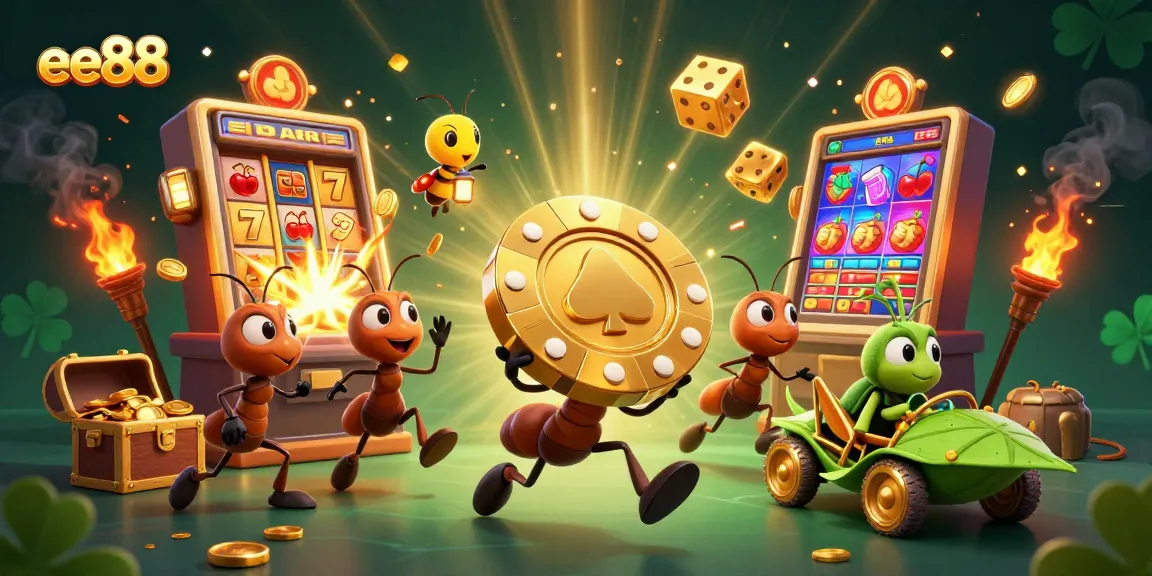 Experience thrilling moments at ee88 with a team of ants heisting a golden poker chip in a casino adventure.