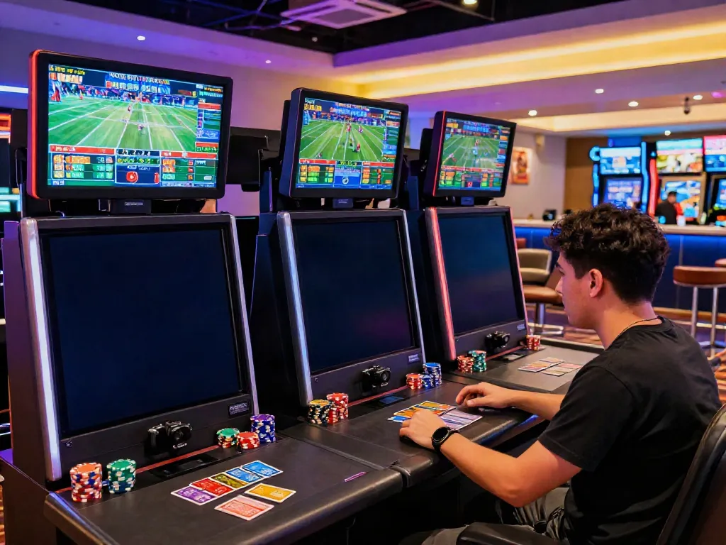 Players enjoy ta88 online gaming with vibrant digital screens and lively atmosphere.