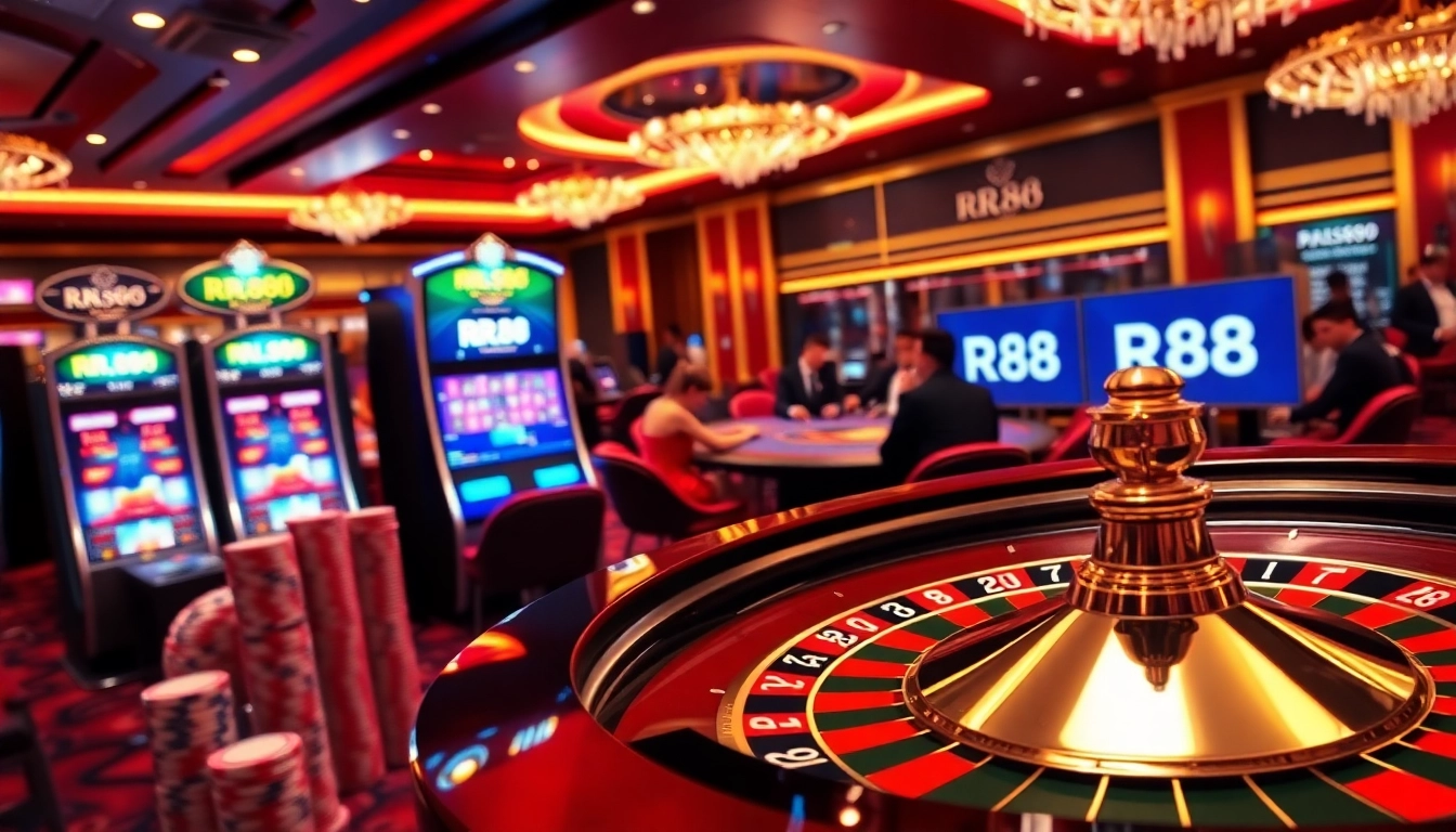 Experience thrilling gaming at RR88 with elegant roulette and vibrant casino elements.