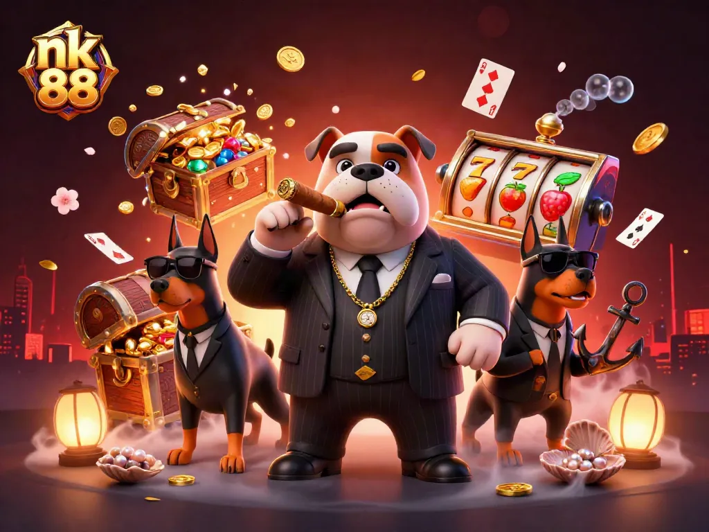 Bet on nk 88 in a vivid 3D casino scene filled with treasures and dynamic game elements.