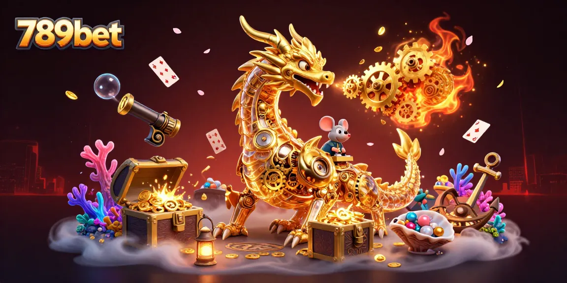 Engage in vibrant gaming adventures with 789bet featuring a golden dragon and treasure elements.