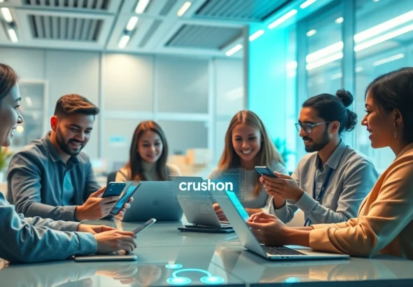 Interactive AI technology connecting users through Crushon innovation in a modern workspace.