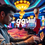 Engaged gamer playing on ggwin casino platform in an exciting casino environment.
