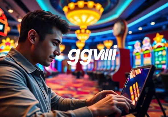 Engaged gamer playing on ggwin casino platform in an exciting casino environment.