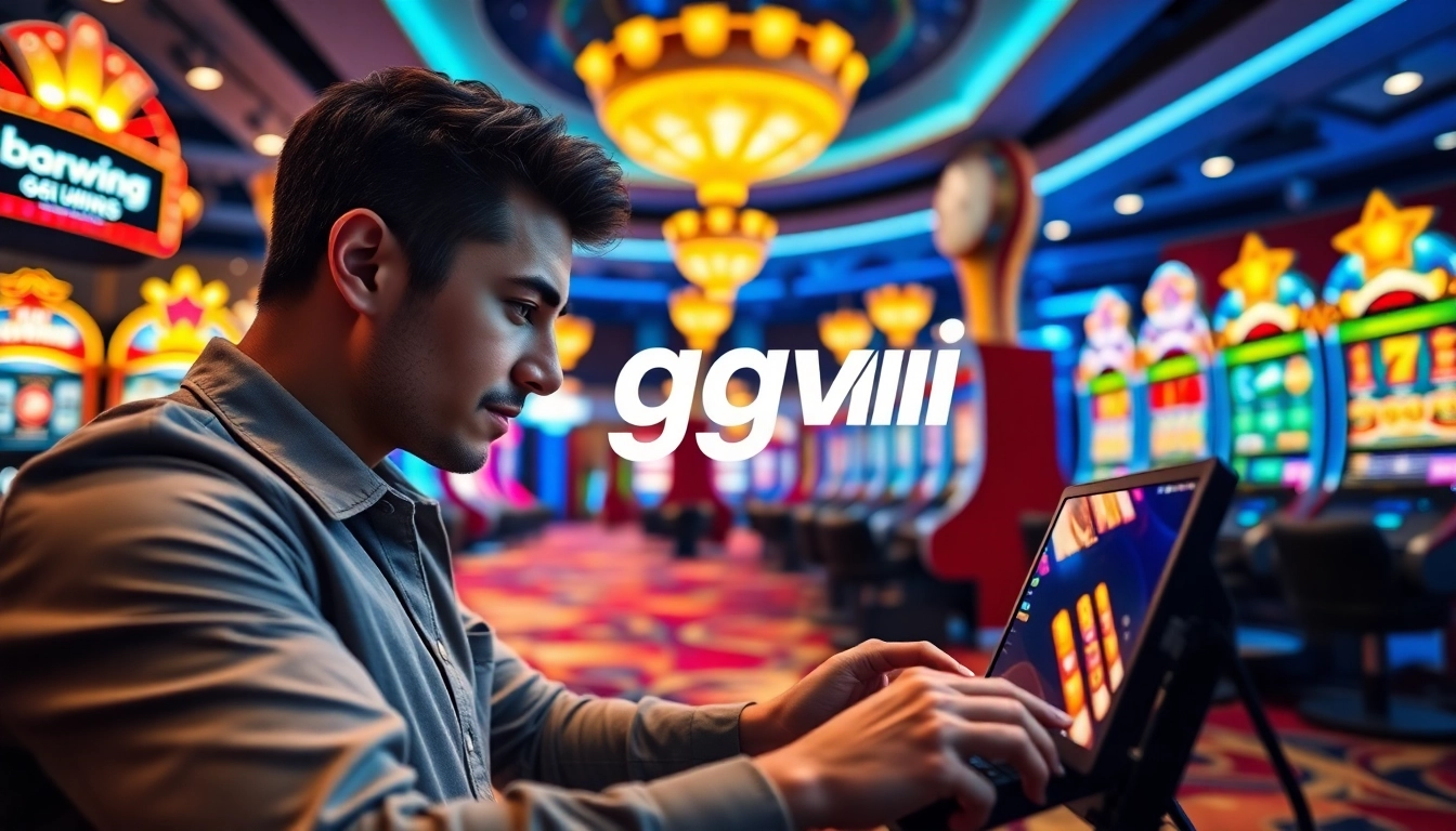 Engaged gamer playing on ggwin casino platform in an exciting casino environment.