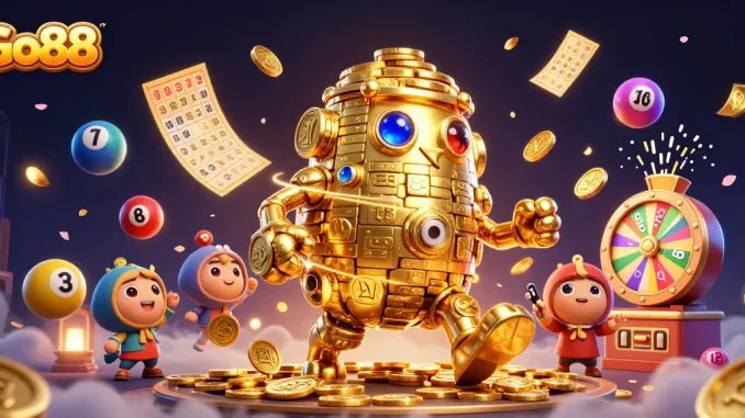 Experience the excitement of Go88 with a dynamic, colorful 3D casino illustration.