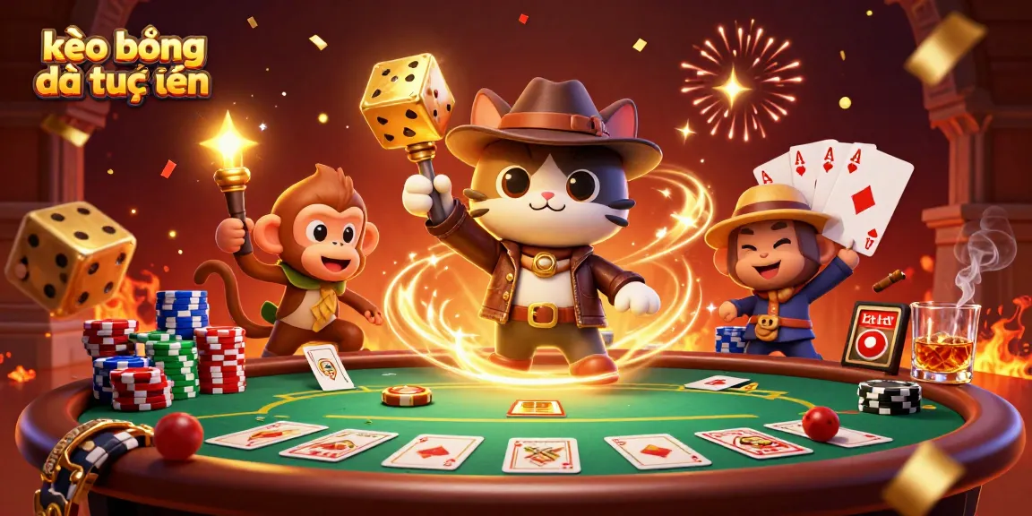 Engaging scene showcasing kèo bóng đá trực tuyến with a cartoon explorer cat and monkey in a vibrant casino