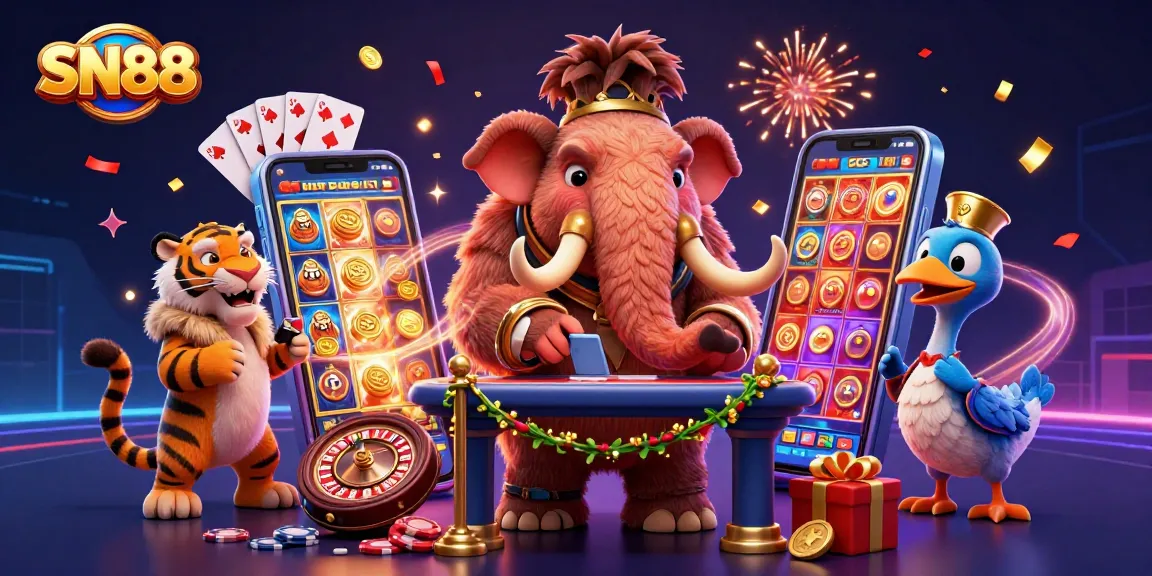 Experience thrilling betting at SN88 with vibrant scenes of casino action and iconic characters.