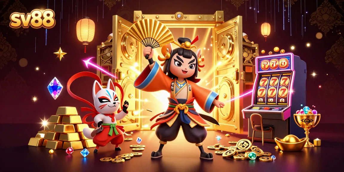 Experience thrilling wins at sv88 with vibrant slots and festive 3D casino characters.
