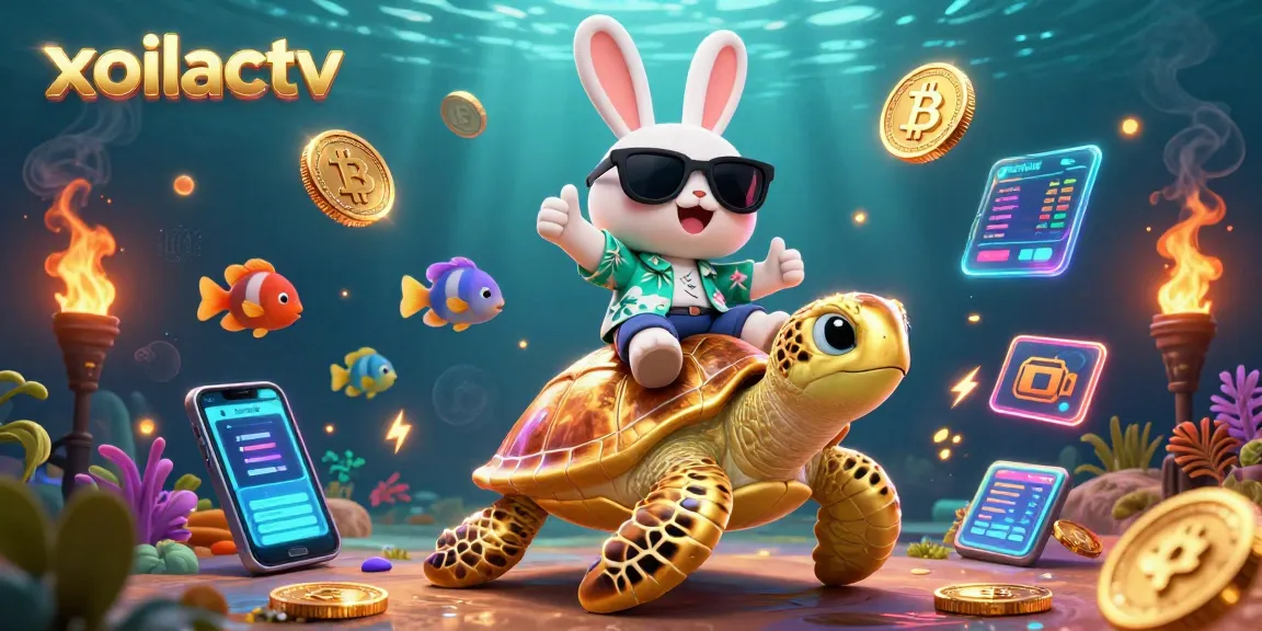 Xoilactv offers an exciting gambling experience with a lucky rabbit and golden turtle illustration.