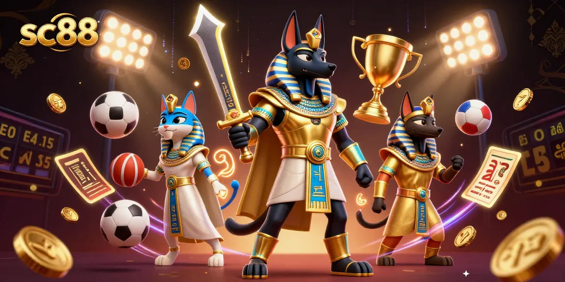 Experience exciting gameplay with sc88 featuring Anubis and Bastet amidst dynamic sports elements.
