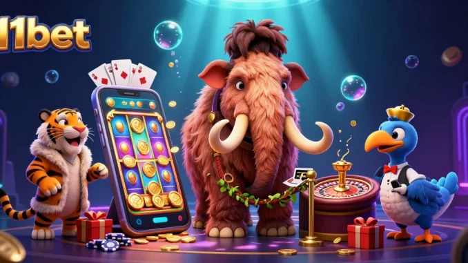 Experience excitement at 11bet as a woolly mammoth checks IDs at the casino door.