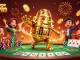 Spin and win big at cổng game sunwin with this vibrant illustration featuring a golden golem and poker elements.