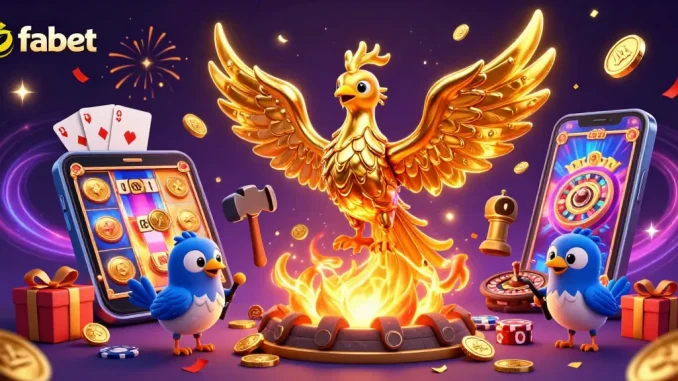 Experience fabet's enchanting gaming world with a molten phoenix and dynamic casino elements.