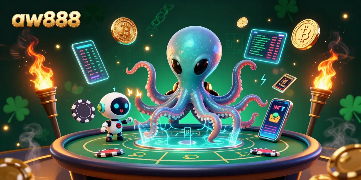 Engage in thrilling games at aw888 with a unique alien octopus character and vibrant poker gameplay elements.