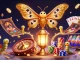 C168 enchants with vibrant casino illustration showcasing golden moth, coins, and poker elements.